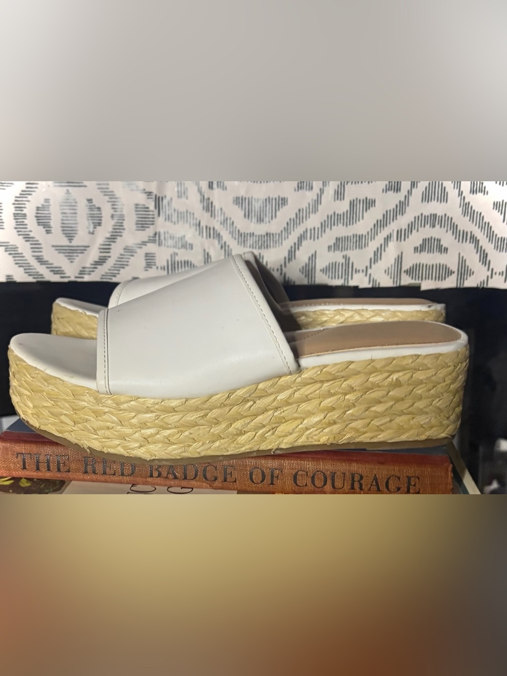 Time and Tru White Slide Espadrille Platform Sandals